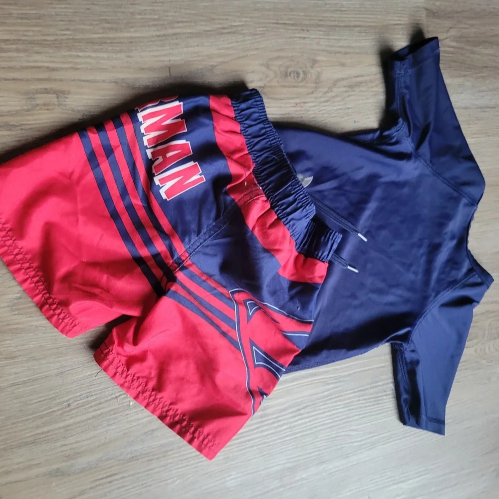 DC Comics Swimsuit Boys 2T Blue Red Superman Rash Guard Trunks 2pc Set Superhero